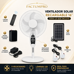 Ventilador Solar Recargable 16” con Panel, Control y Lámpara LED miniatura 4