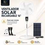 Ventilador Solar Recargable 16” con Panel, Control y Lámpara LED miniatura 5