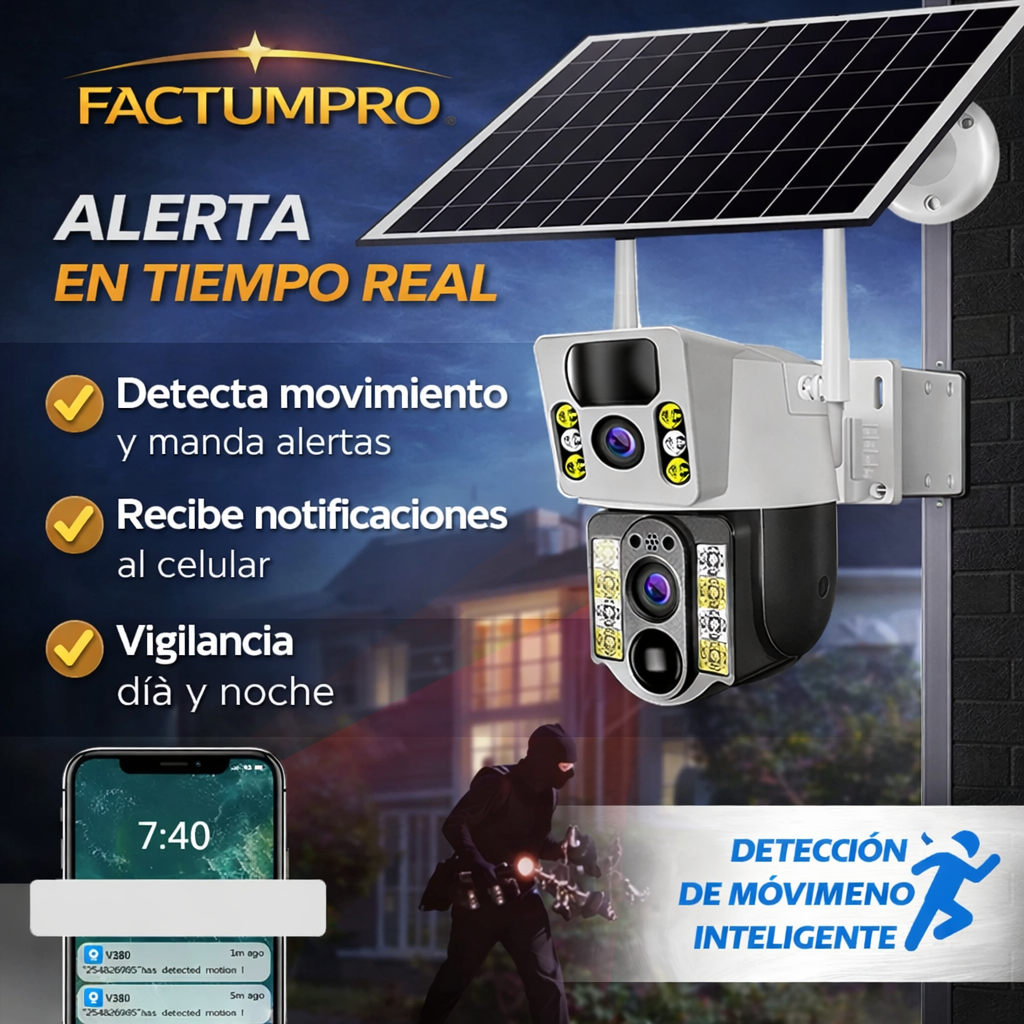 Cámara Solar de Doble Lente – Vigilancia 24/7 Sin Cables