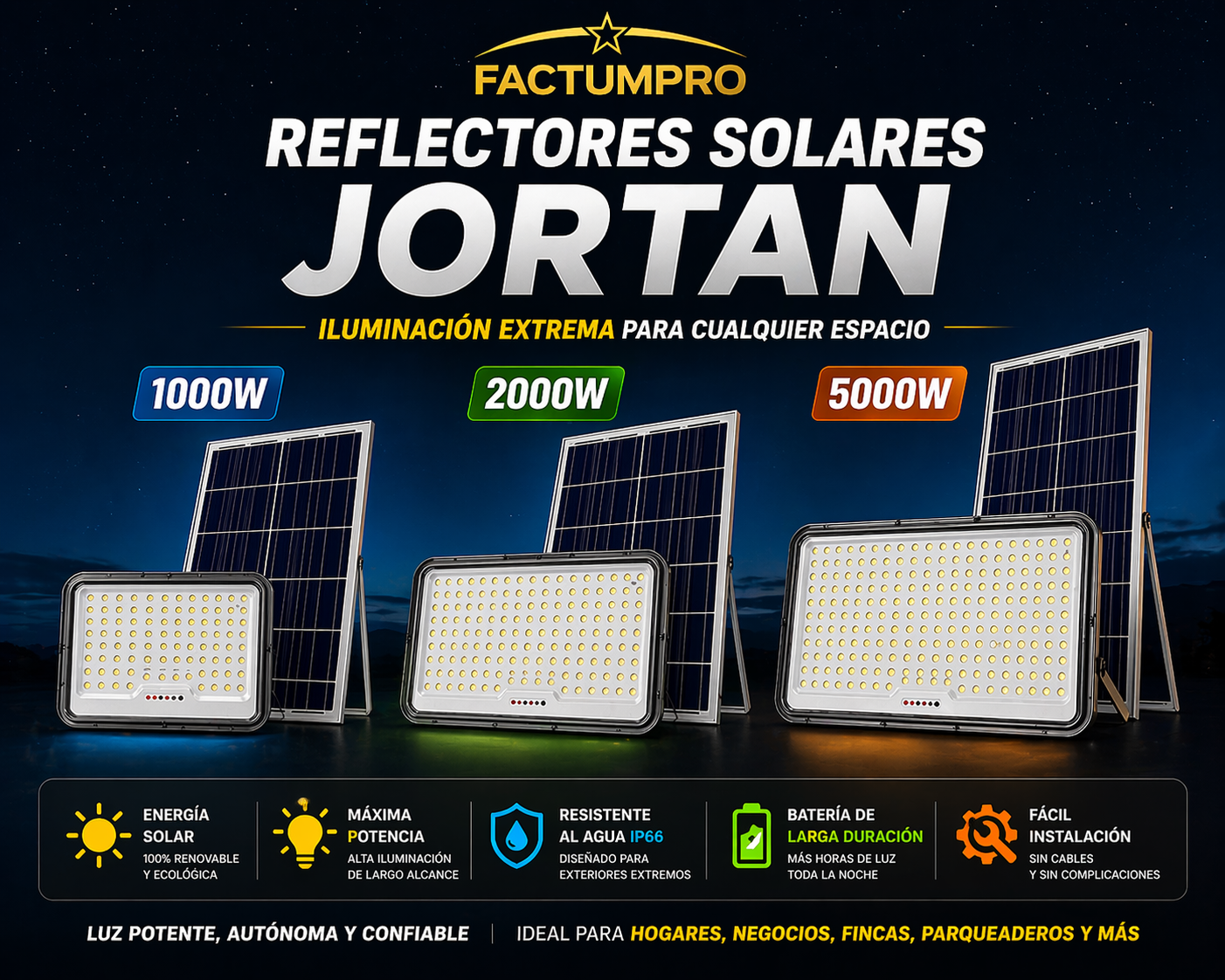REFLECTOR SOLAR JORTAN – ILUMINACIÓN POTENTE SIN CABLES