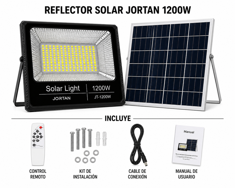 Reflector Solar Jortan 1200W IP66 – Panel + Control Remoto foto 6