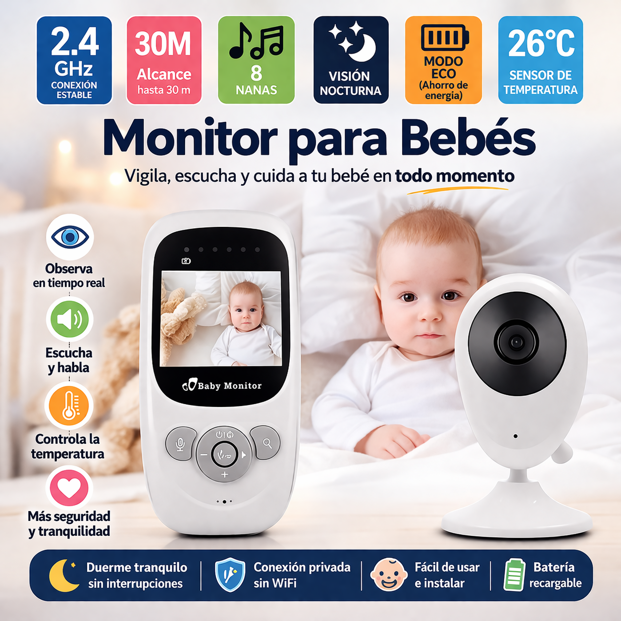 Monitor Inteligente para Bebé con Visión Nocturna