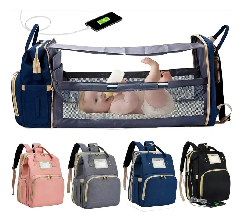 Mochila Pañalera 3 en 1 con Cambiador y Cuna Portátil foto 4