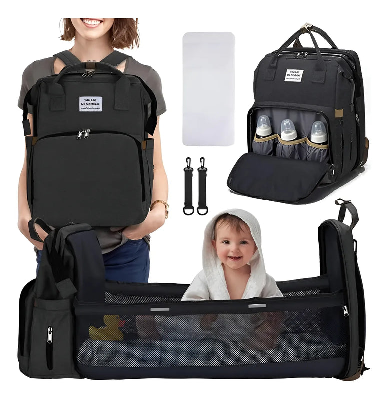 Mochila Pañalera 3 en 1 con Cambiador y Cuna Portátil foto 6