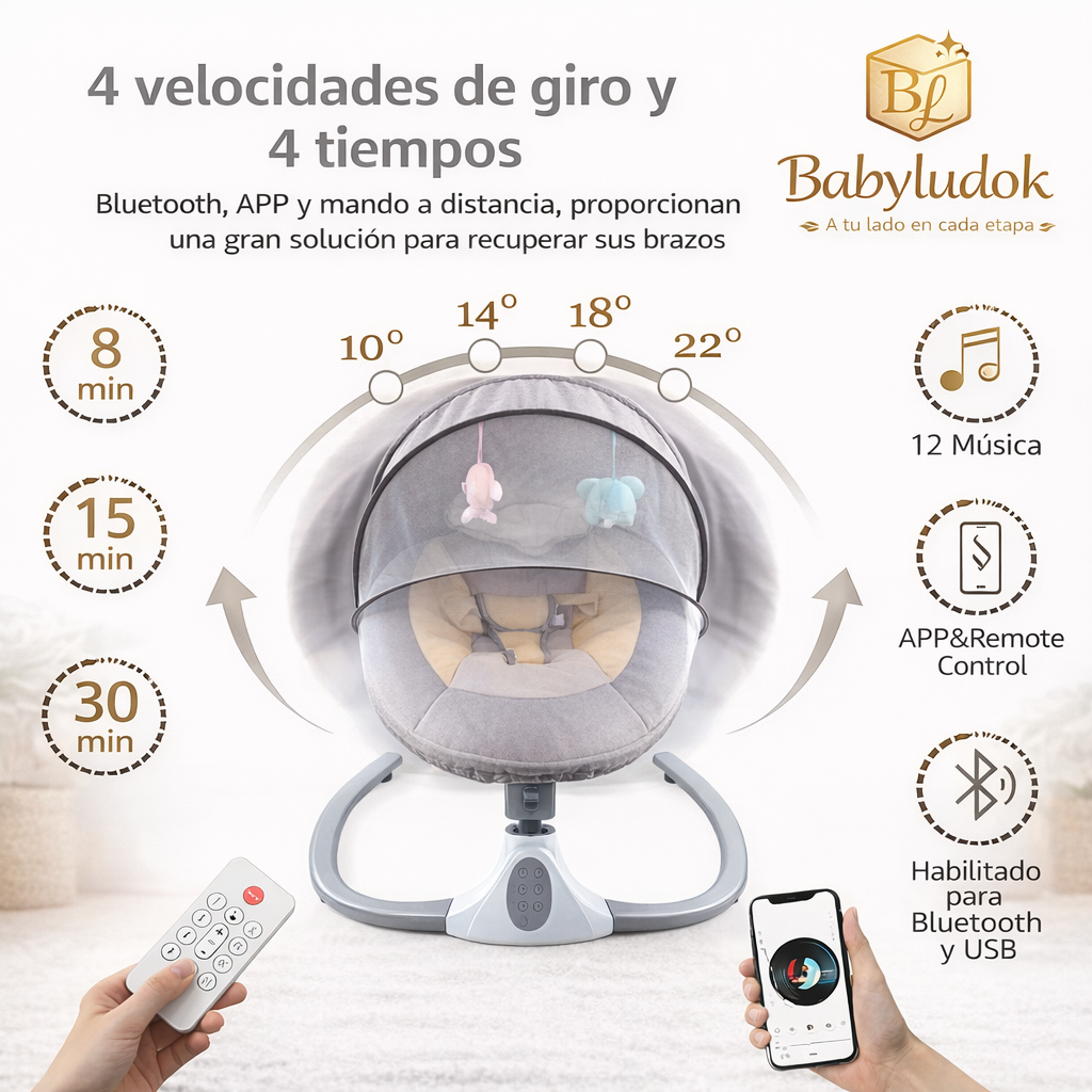 Silla Mecedora Musical Premium para Bebé - en uso