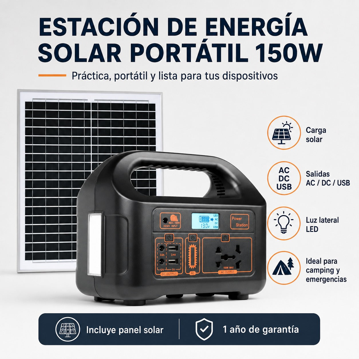 Estación de energía solar portátil 150W con panel solar incluido