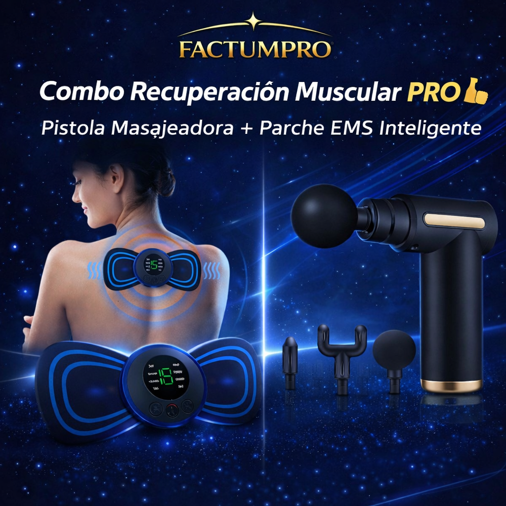 Combo Recuperación Muscular Pro – Pistola Masajeadora + Parche EMS