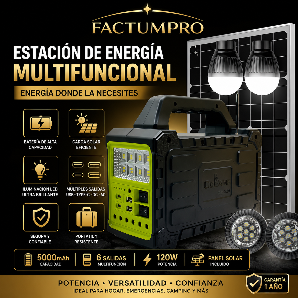 Estación de Energía Solar Multifuncional CcLamp CL-3609