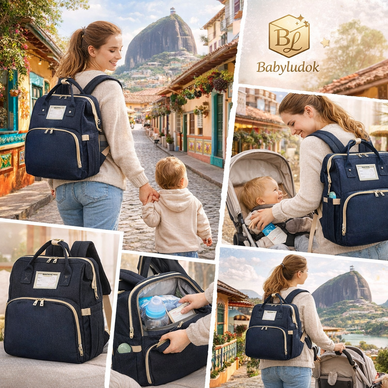 Mochila Pañalera 3 en 1 con Cambiador y Cuna Portátil foto 13